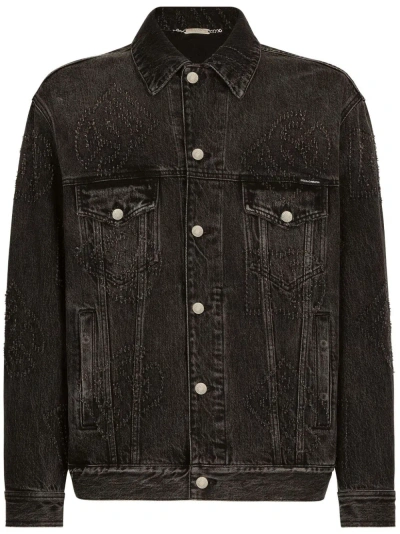 Dolce & Gabbana Black Dg-motif Denim Jacket