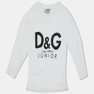 Pre-owned Dolce & Gabbana D & G Junior White Logo Print Cotton Full Sleeve T-shirt 5y