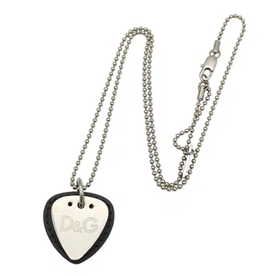 Pre-owned Dolce & Gabbana D&g Leather & Metal Guitar Pick Necklace In Silver