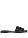 Dolce & Gabbana Black Flats With Cut-out Band And Dg Logo In Soft Rubber Woman In Nero