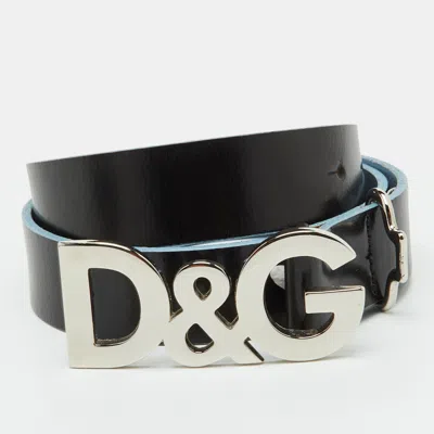 Pre-owned Dolce & Gabbana D & G Logo 85cm Black Leather Waist Belt