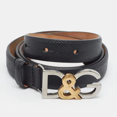 Pre-owned Dolce & Gabbana D & G Logo Belt Black Leather