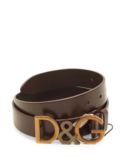 Pre-owned Dolce & Gabbana D&g Logo Buckle Belt In Brown