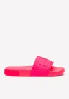 Dolce & Gabbana D&g Logo Fluorescent Rubber Beach Slides In Pink