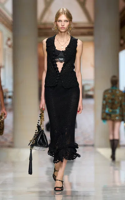 Dolce & Gabbana D&g Logo Satin Lace Bra In Black