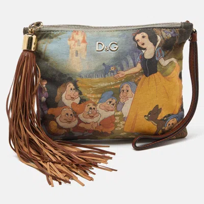 Pre-owned Dolce & Gabbana D & G Multicolor Fabric And Leather Ania Disney Wristlet Pouch