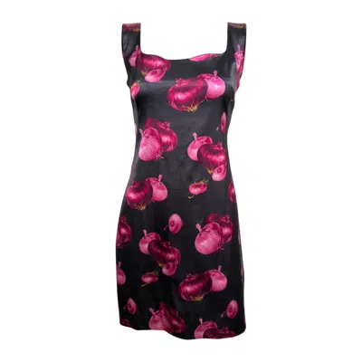 Pre-owned Dolce & Gabbana D&g S/s 1999 Black Onion-print Satin Mini Dress