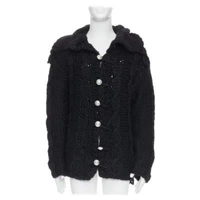 Pre-owned Dolce & Gabbana Dolce Gabbana D&g Vintage Black Wool Chunky Cable Knit Cardigan S