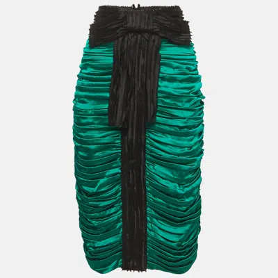 Pre-owned Dolce & Gabbana D & G Vintage Green Satin Ruched Bow Detail Midi Skirt L