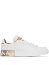 Dolce & Gabbana Portofino White And Gold Low Top Sneakers With Logo In Leather Woman In White