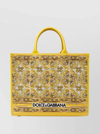 Dolce & Gabbana Daily Shopping Bag Embroidered Design In Yellow