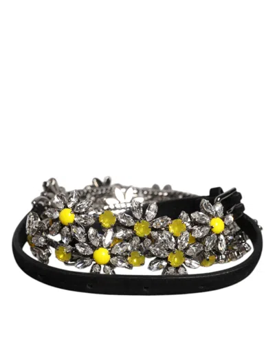 Dolce & Gabbana Daisy Crystal-embellished Leather Belt In Black