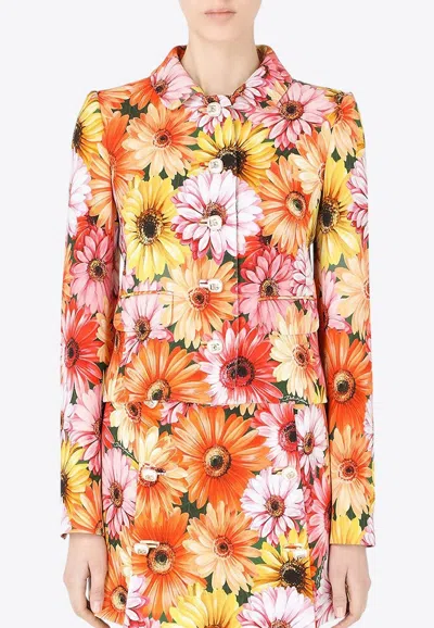 Dolce & Gabbana Daisy Print Cropped Cady Jacket In Multicolor