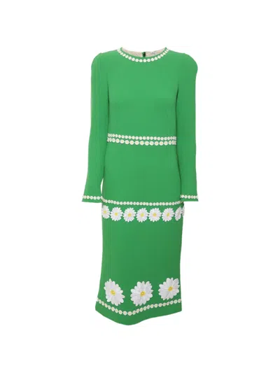 Pre-owned Dolce & Gabbana Daisy-embroidered Midi Dress In Green