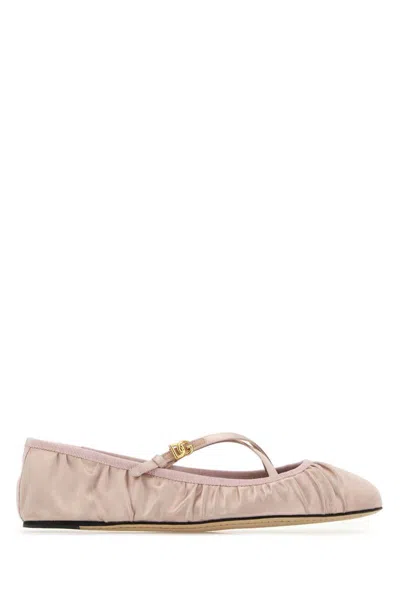 Dolce & Gabbana Elastic Trim Ruched Design Ballerina Flats In Beige