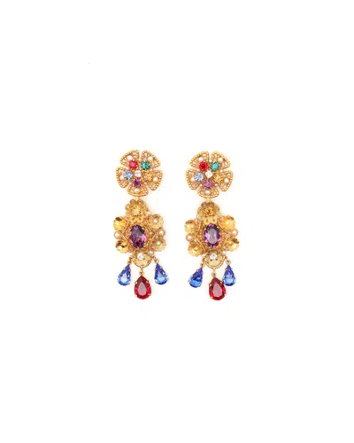 Dolce & Gabbana Dangling Rhinestone Clip-on Earrings In Brown