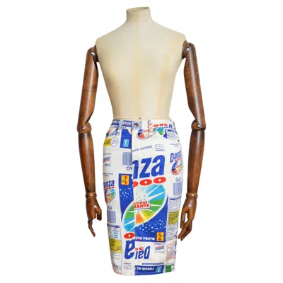 Pre-owned Dolce & Gabbana Danza 3000 Loud Pattern Denim Pencil Skirt In Sand