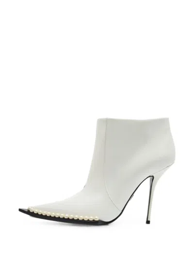 Pre-owned Dolce & Gabbana Dardinale Pearl-embellished Ankle Boots In White