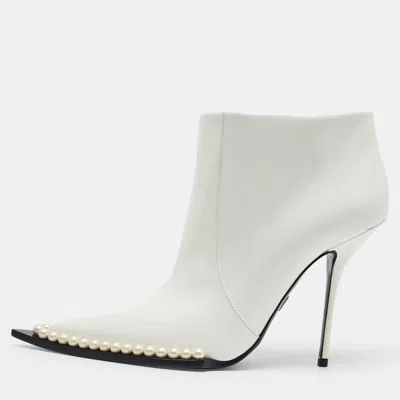 Pre-owned Dolce & Gabbana Dardinale Size 38.5 White Patent Leather Ankle Length Boots