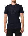 Dolce & Gabbana Dark Blue Cotton Dg Logo Print Men's Top T-shirt In Black