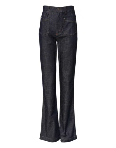 Dolce & Gabbana Dark Blue Cotton Flared Wide Leg Denim Jeans In Black