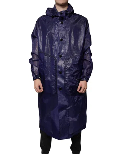 Dolce & Gabbana Dark Blue Cotton Hooded Men Raincoat Men's Jacket
