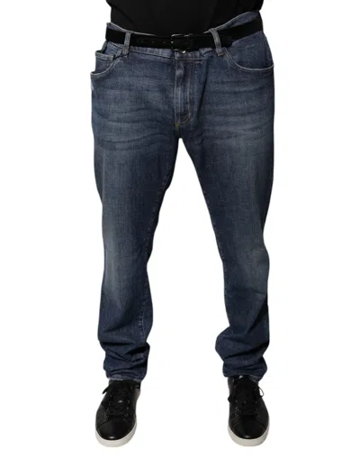 Dolce & Gabbana Dark Blue Cotton Logo Skinny Denim Men's Jeans