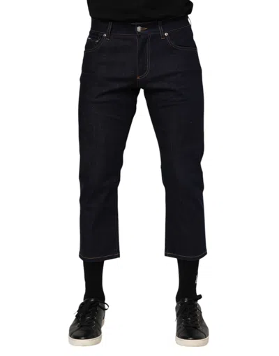 Dolce & Gabbana Dark Blue Cotton Logo Slim Fit Men Denim Jeans In Black