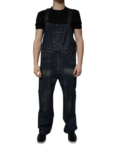 Dolce & Gabbana Dark Blue Cotton Men Jumpsuit Denim Jeans In Black