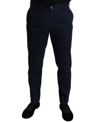 Dolce & Gabbana Dark Blue Cotton Stretch Slim Fit Dress Trousers