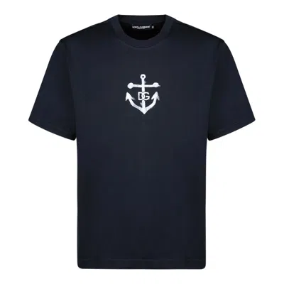 Dolce & Gabbana Dark Blue Cotton T-shirts And Polos In Black