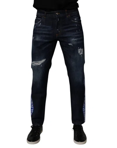 Dolce & Gabbana Dark Blue Cotton Tattered Skinny Denim Men's Jeans