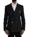 Dolce & Gabbana Dark Blue Crown Bee Double Breasted Men's Blazer In Blue
