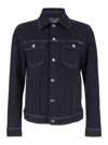 Dolce & Gabbana Dark Blue Jacket With Classic Collar And Contrasting Stitching In Blue