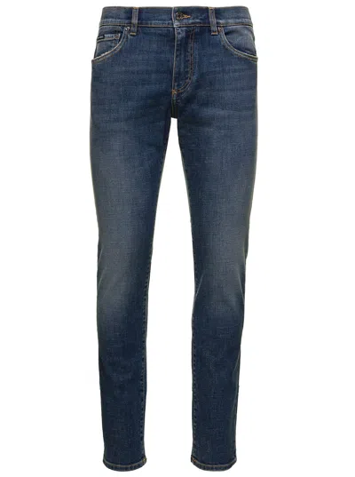 Dolce & Gabbana Dark Blue Distressed Slim-fit Jeans In Cotton Denim Man In Variante Abbinata