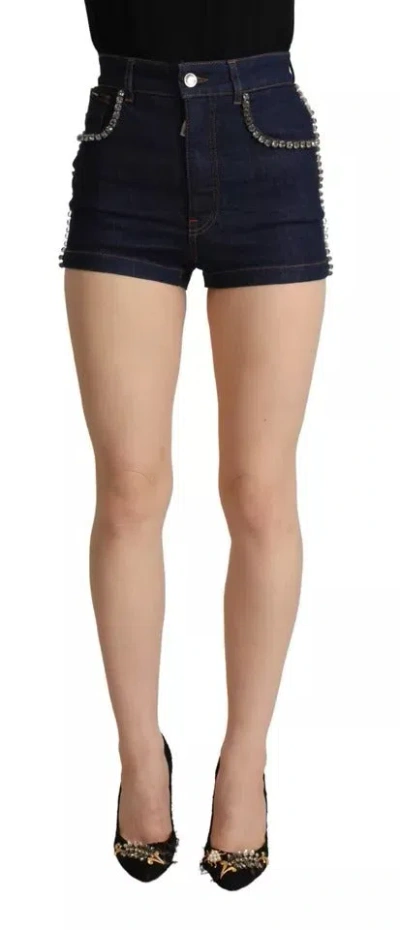 Pre-owned Dolce & Gabbana Dark Blue Embellished Denim Hot Pants Women's Shorts ()