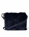 Dolce & Gabbana Dark Blue Fur Ayers Lily Twist Crossbody Shoulder Women's Bag In Blue