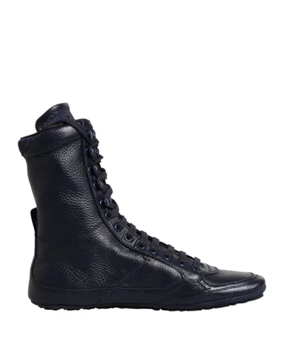 Dolce & Gabbana Dark Blue Leather King High Top Sneakers Shoes