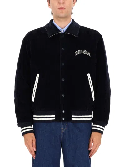 Dolce & Gabbana Dark Blue Logo Shirt Collar Jacket