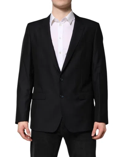 Dolce & Gabbana Dark Blue Martini Wool Blazer Coat Jacket