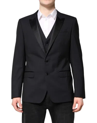 Dolce & Gabbana Dark Blue Martini Wool Suit 2 Piece Jacket In Black