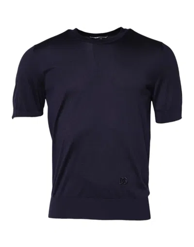 Pre-owned Dolce & Gabbana Dark Blue Silk Crew Neck Short Sleeves Men's T-shirt ()