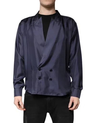 Pre-owned Dolce & Gabbana Dark Blue Silk Double Breasted Men's Shirt ()