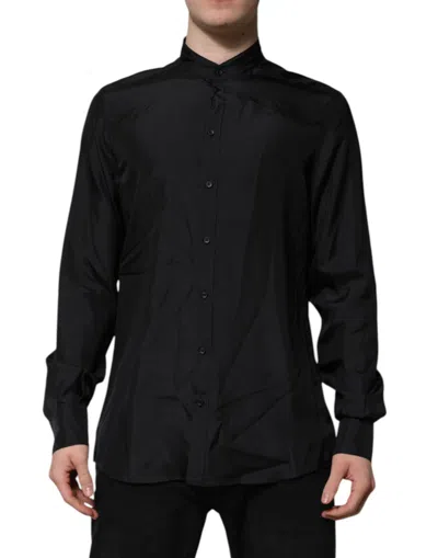 Dolce & Gabbana Dark Blue Silk Martini Men Formal Dress Shirt In Black