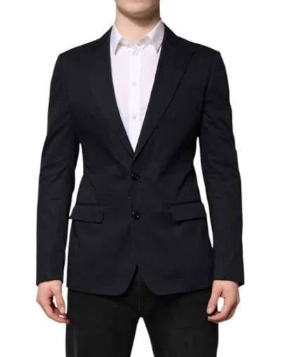 Dolce & Gabbana Dark Blue Taormina Cotton Blazer Suit Jacket In Black