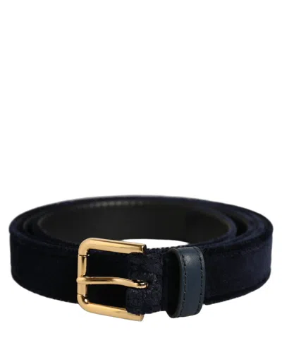 Dolce & Gabbana Dark Blue Velvet Gold Tone Metal Buckle Belt
