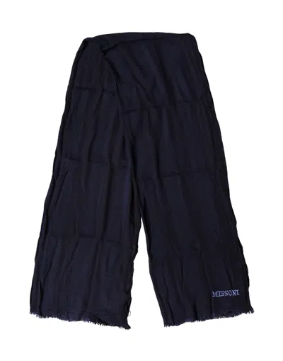 Dolce & Gabbana Dark Blue Wool Knit Unisex Wrap Fringe Shawl 170cm X 60cm Scarf