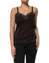 Dolce & Gabbana Dark Brown Lace Trim Wool Sleeveless Tank Top In Black
