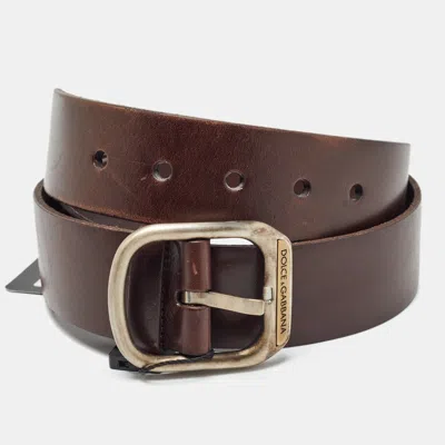 Pre-owned Dolce & Gabbana Dark Brown Leather Buckle Belt 80cm