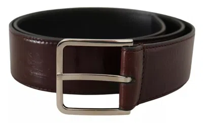 Pre-owned Dolce & Gabbana Dark Brown Leather Logo Engraved Metal Buckle Men's Belt ()